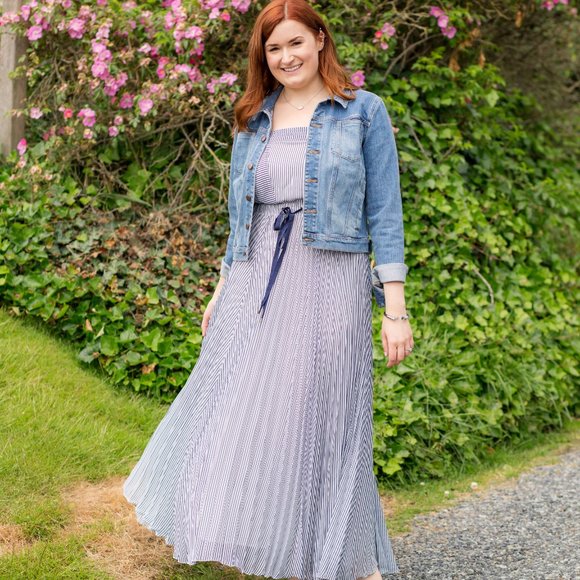 NWT Maeve Darcy Blue Stripe Maxi Dress in Blue Motif Sz 10 - Picture 4 of 17